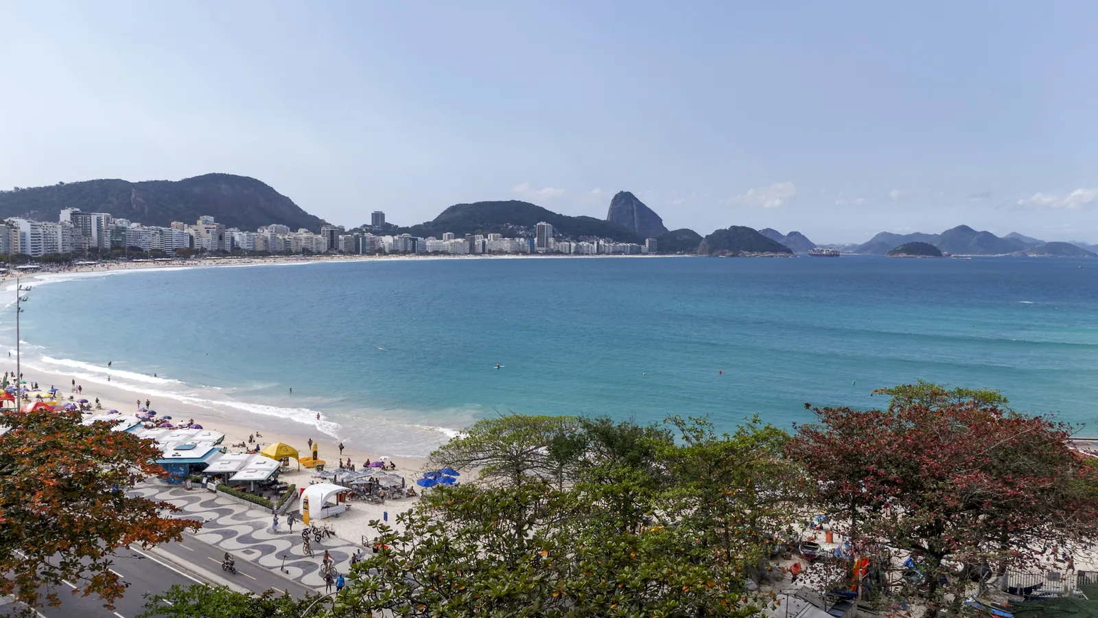 The curve of Copacabana beach and the Sugarloaf seen from above